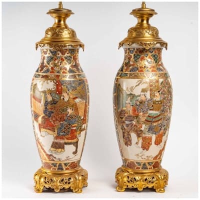 Pair Of Satsuma Lamps. XIXth Century.