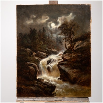 Hedmund Höd (11861-1888), La cascade de nuit, huile sur toile, 1878