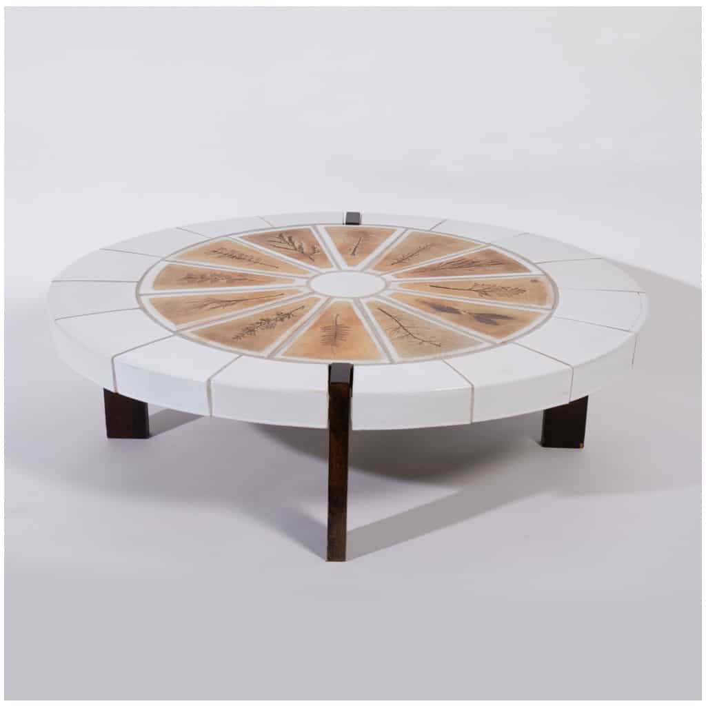 Roger Capron (1922-2006) et Vallauris, table basse en carreaux de faience à décor de feuilles, XXe 3