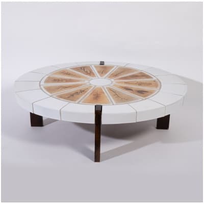 Roger Capron (1922-2006) et Vallauris, table basse en carreaux de faience à décor de feuilles, XXe 3