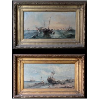 André Fonèche (1851-1942), oil on canvas, pair of navy, XIXe