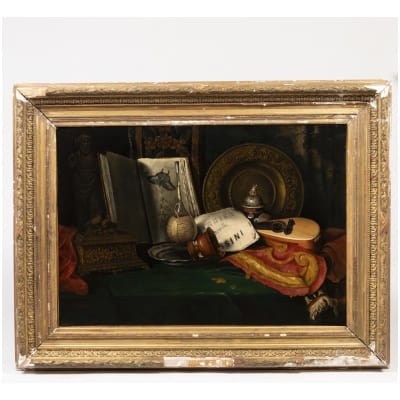 E.Didier (XIXe), Nature morte de l’Amateur, huile sur toile, XIXe