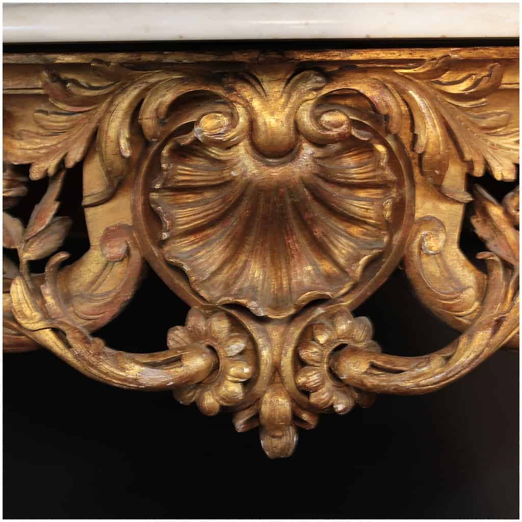 Console with Putti in carved and gilded oak, Carrara marble top, XIXe 12