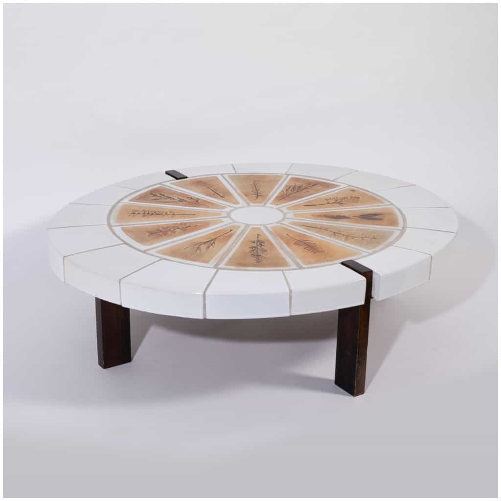 Roger Capron (1922-2006) et Vallauris, table basse en carreaux de faience à décor de feuilles, XXe 4