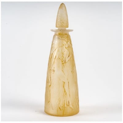 1914 René Lalique – Bottle Poetry White Glass with Yellow Patina For d'Orsay