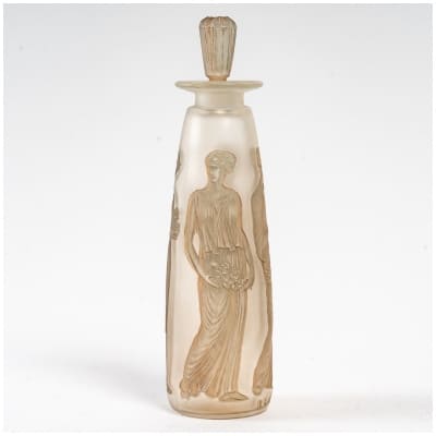 1910 René Lalique – Antique Amber Bottle White Glass Sepia Patina For Coty