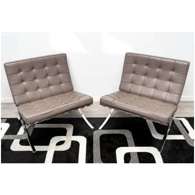 Ludwig Mies Van Der Rohe – Knoll International – Paire de Chauffeuses Barcelona Cuir Sabrina