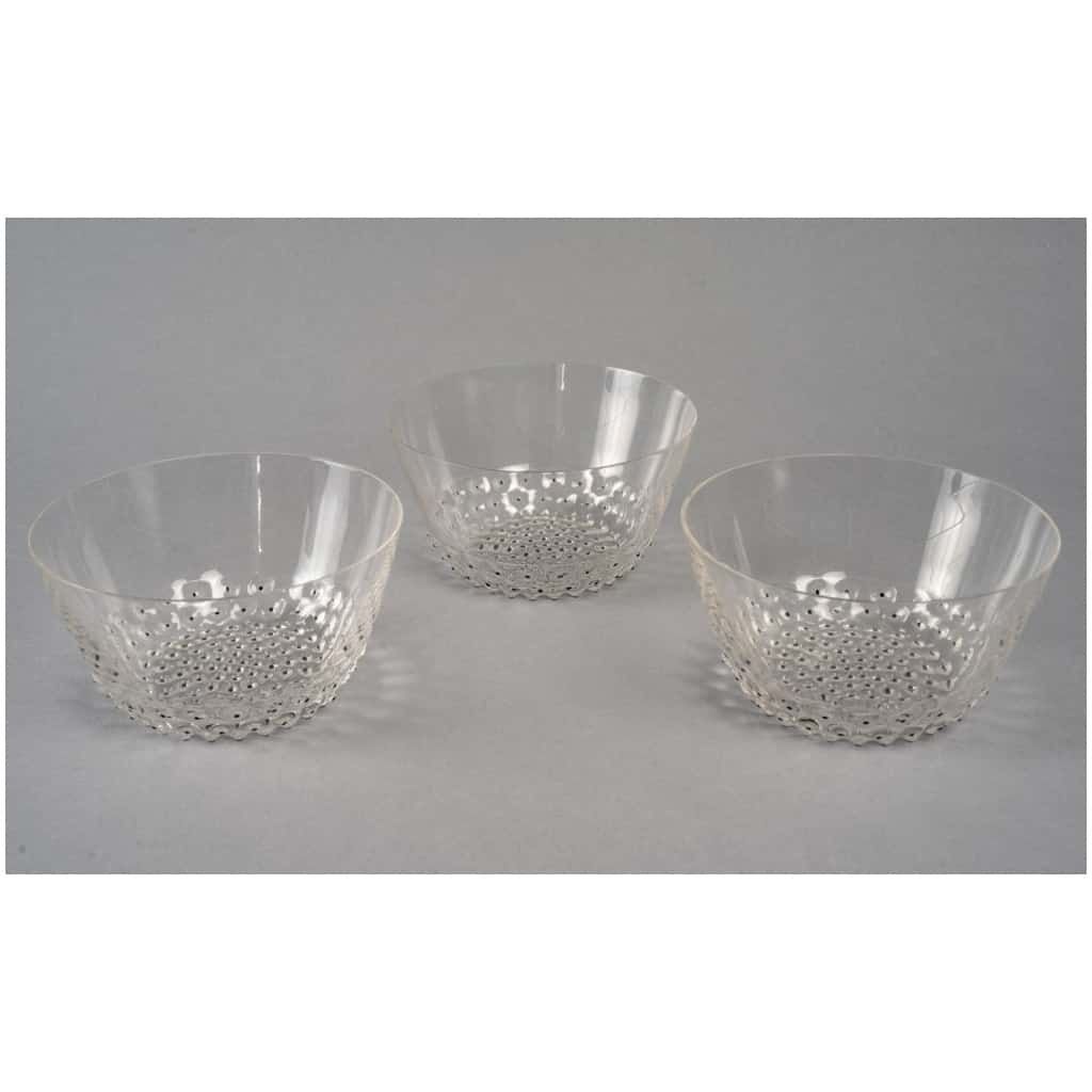 1934 René Lalique – Coupes Bols à Mains Cactus Verre Blanc Emaillé Noir – 3 Pièces 3