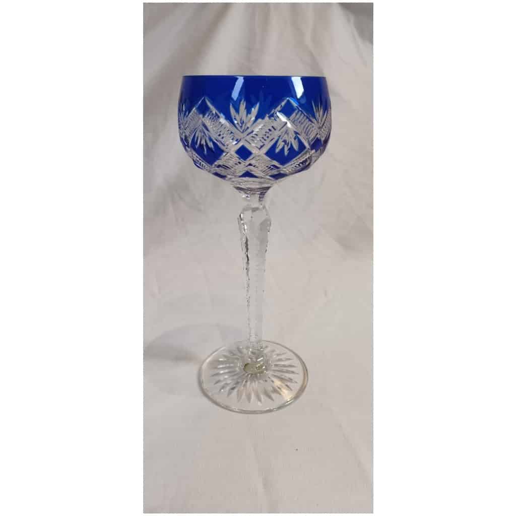 ensemble de 6 verres de couleur Roemer bleu cobalt Cristal de Lorraine ( très beau modèle avec étiquettes d’origine) 4