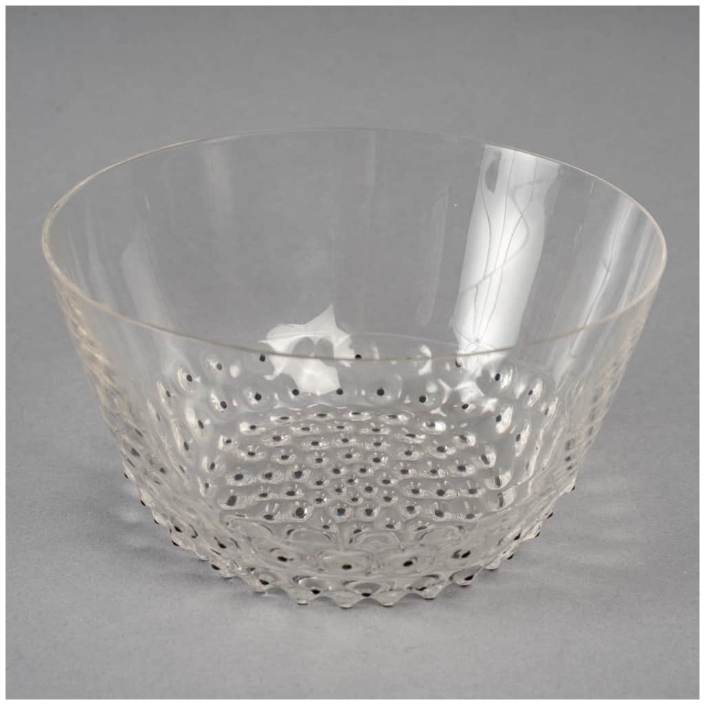 1934 René Lalique – Coupes Bols à Mains Cactus Verre Blanc Emaillé Noir – 3 Pièces 4