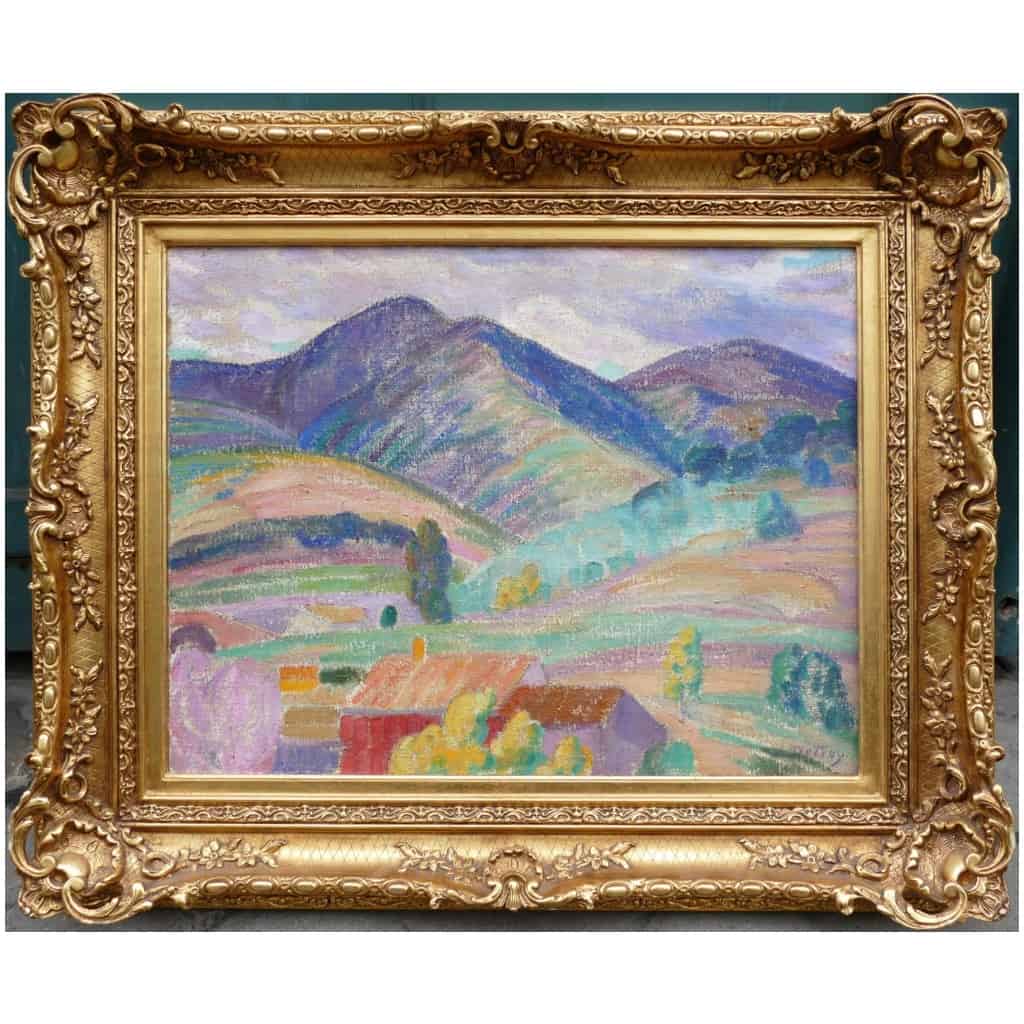 DETROY Léon Paysage de Provence, le Mas dans la montagne Huile sur toile signée 4