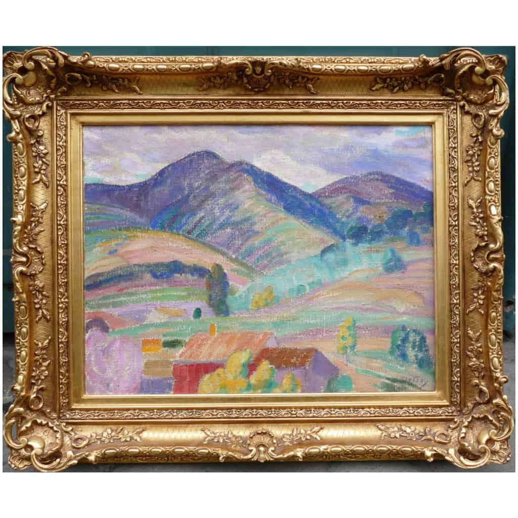 DETROY Léon Paysage de Provence, le Mas dans la montagne Huile sur toile signée 5