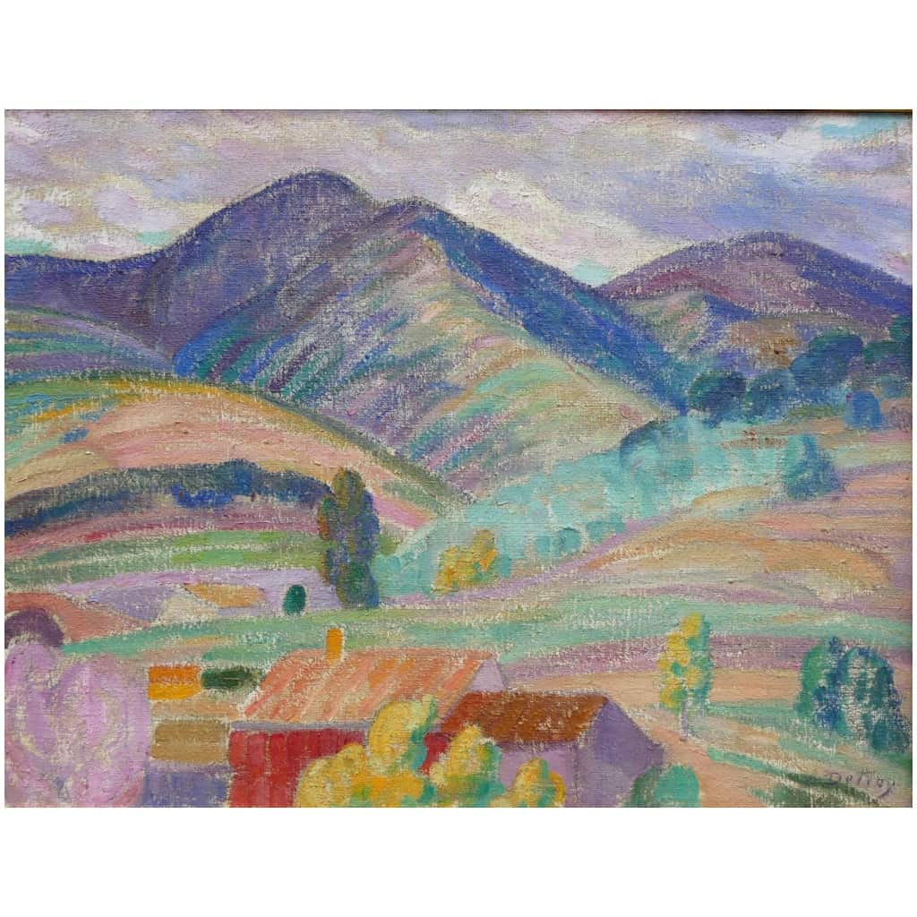 DETROY Léon Paysage de Provence, le Mas dans la montagne Huile sur toile signée 11