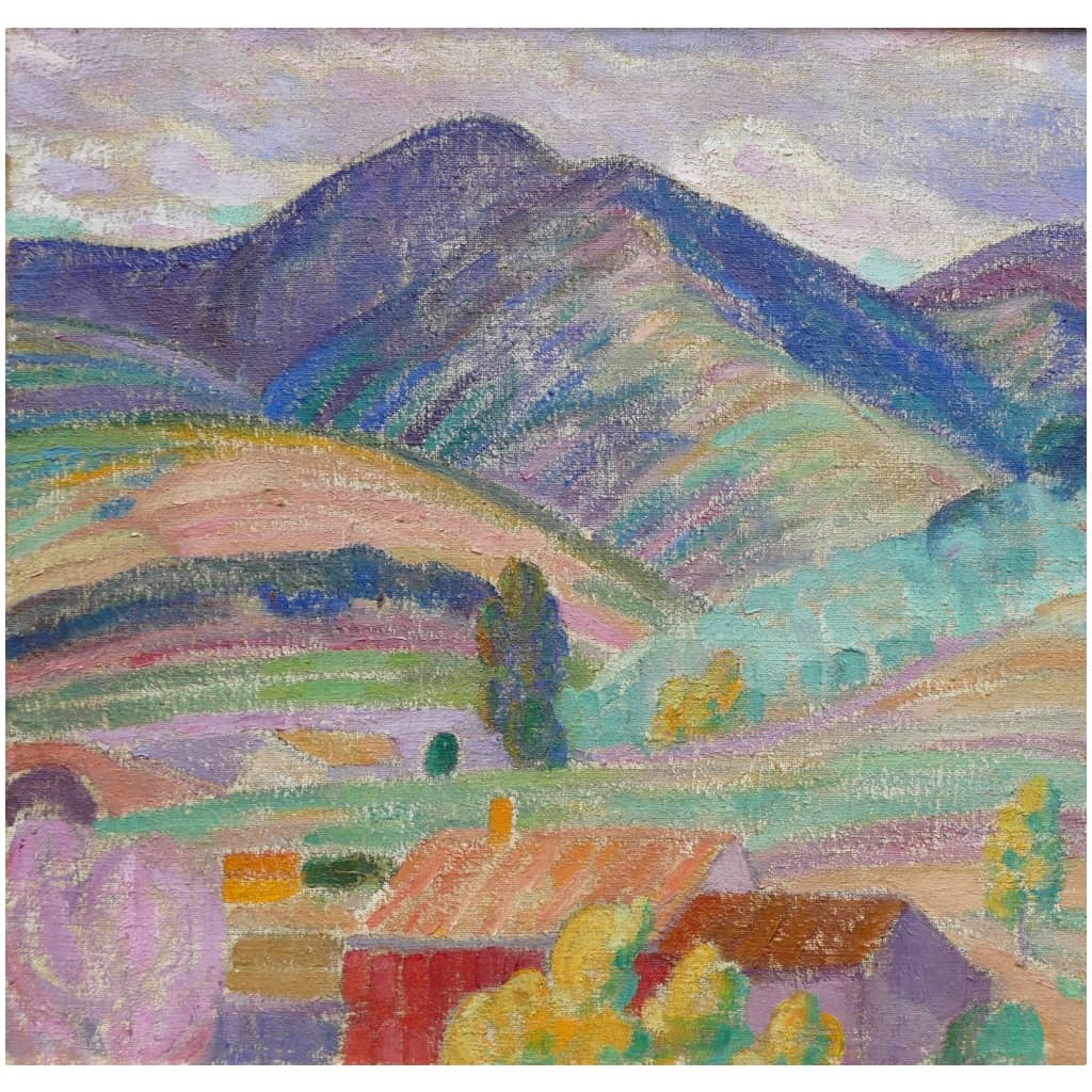 DETROY Léon Paysage de Provence, le Mas dans la montagne Huile sur toile signée 10