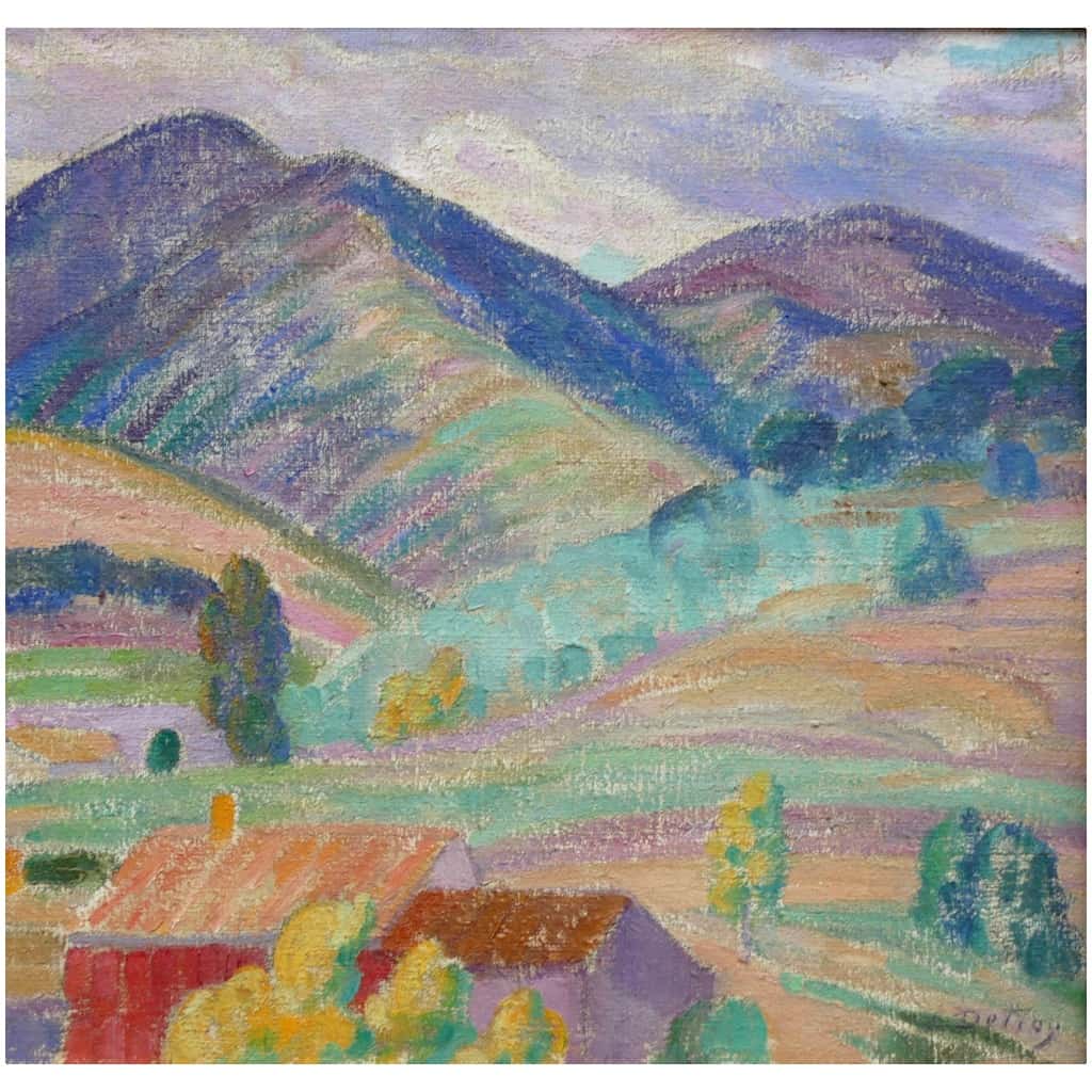DETROY Léon Paysage de Provence, le Mas dans la montagne Huile sur toile signée 9
