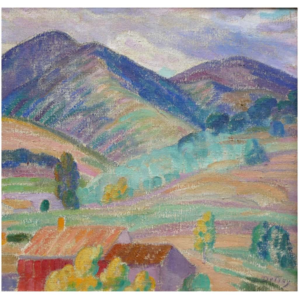 DETROY Léon Landscape of Provence, the Mas in the mountains Oil on canvas signed 9