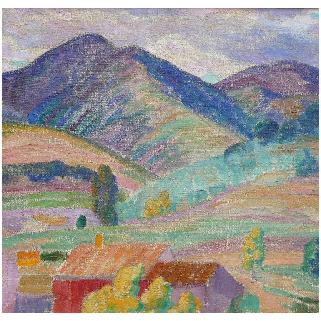 DETROY Léon Paysage de Provence, le Mas dans la montagne Huile sur toile signée 8