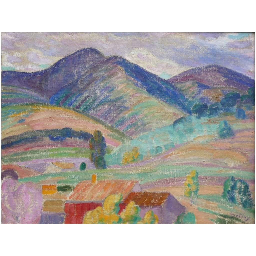 DETROY Léon Paysage de Provence, le Mas dans la montagne Huile sur toile signée 7