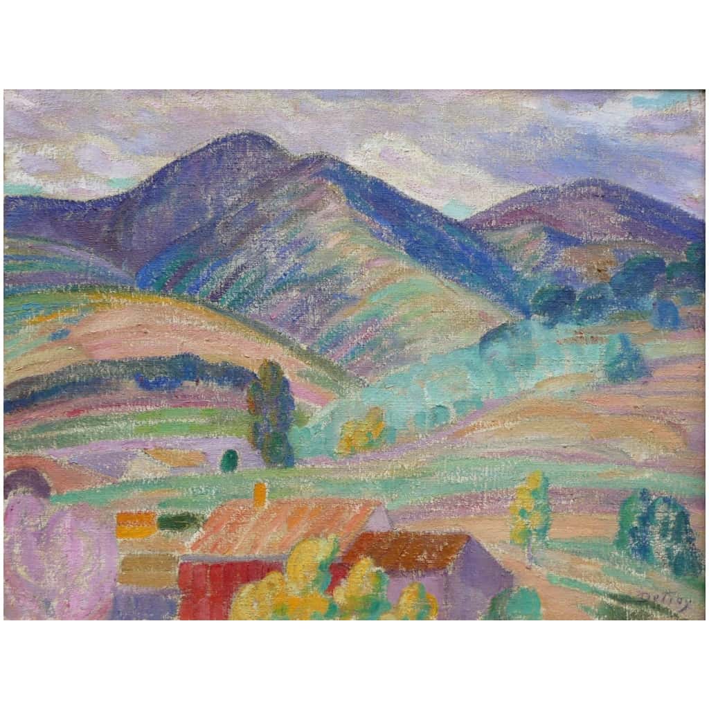 DETROY Léon Landscape of Provence, the Mas in the mountains Oil on canvas signed 7