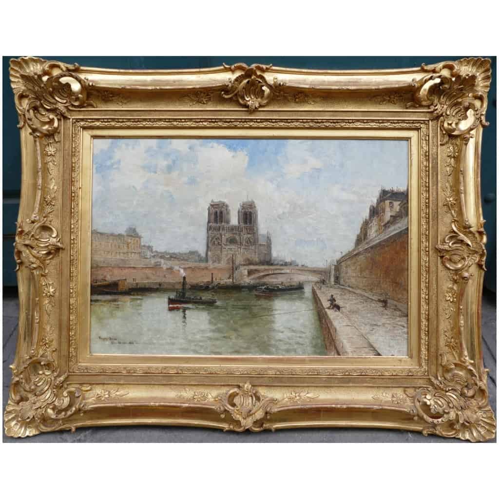 Frank Boggs American School 19th Paris Notre Dame La Seine Oil On Canvas Signed Dated Located 3