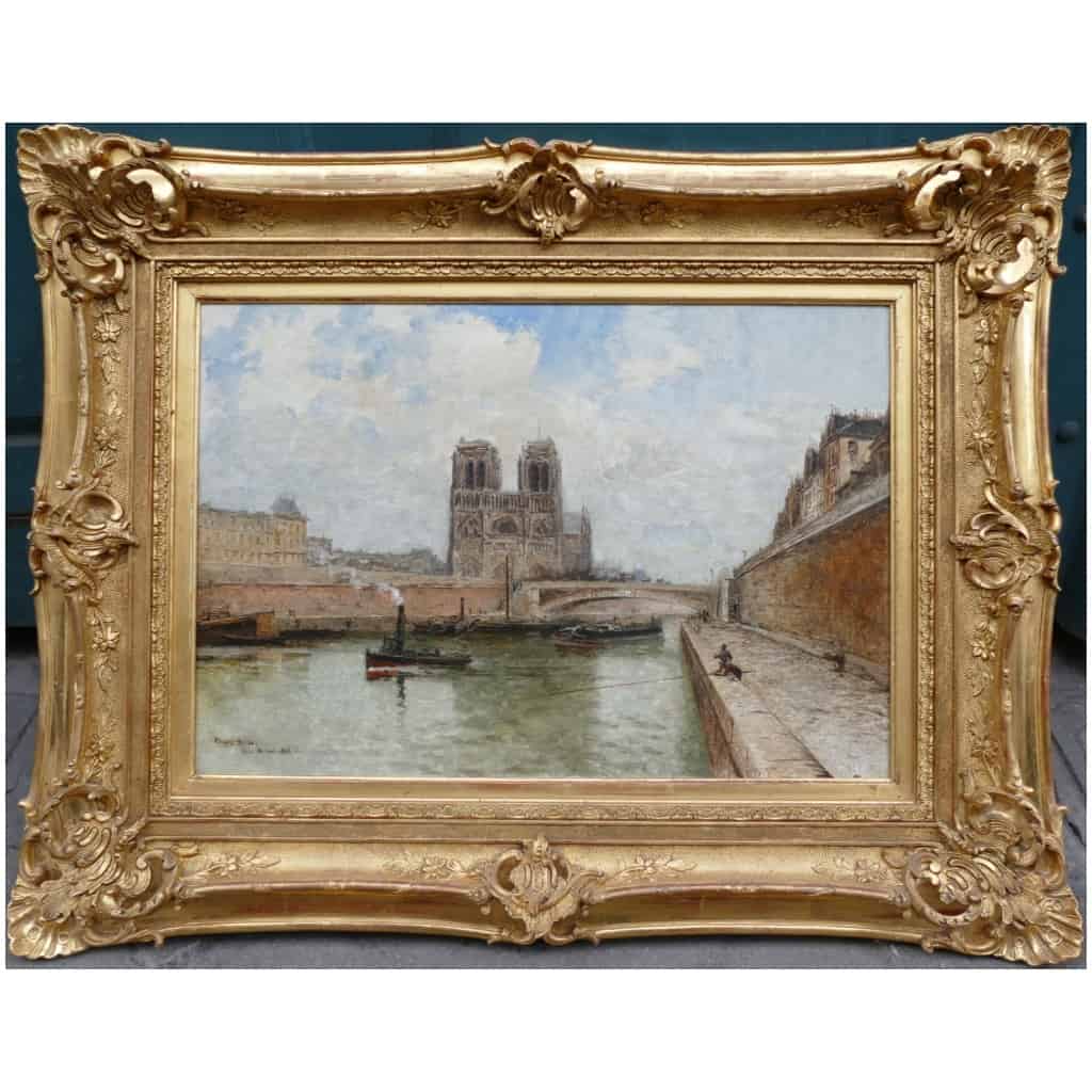 Frank Boggs American School 19th Paris Notre Dame La Seine Oil On Canvas Signed Dated Located 8