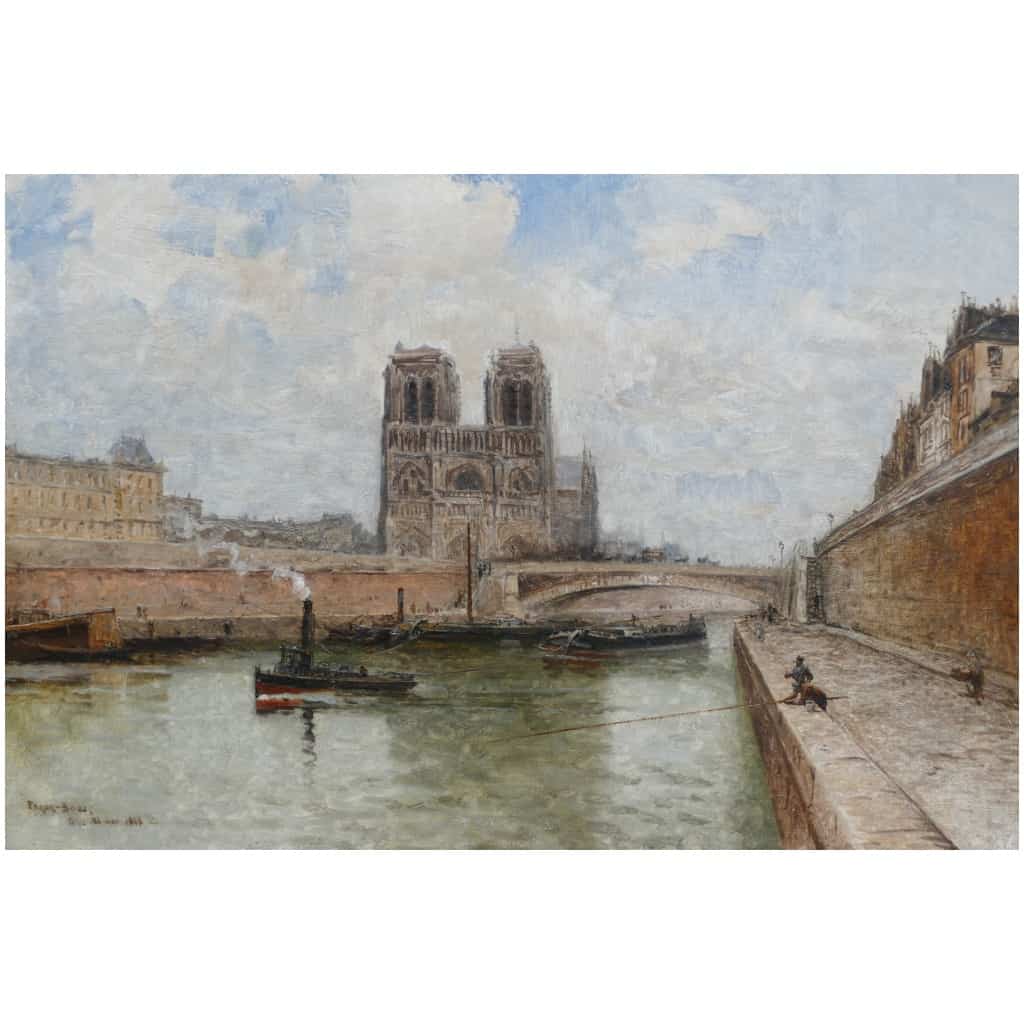 Frank Boggs American School 19th Paris Notre Dame La Seine Oil On Canvas Signed Dated Located 7