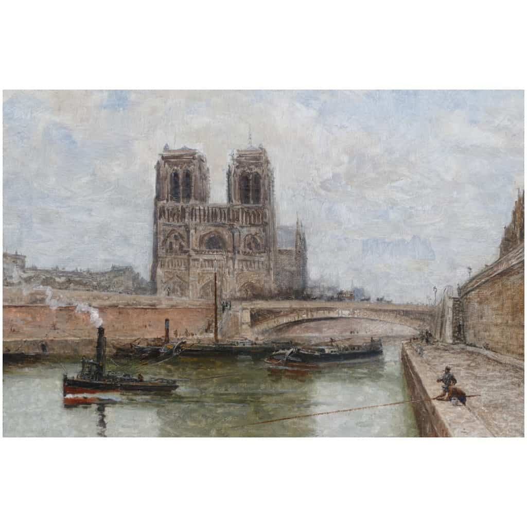 Frank Boggs Ecole Américaine 19è Paris Notre Dame La Seine Huile Sur Toile Signée Datée Située 6