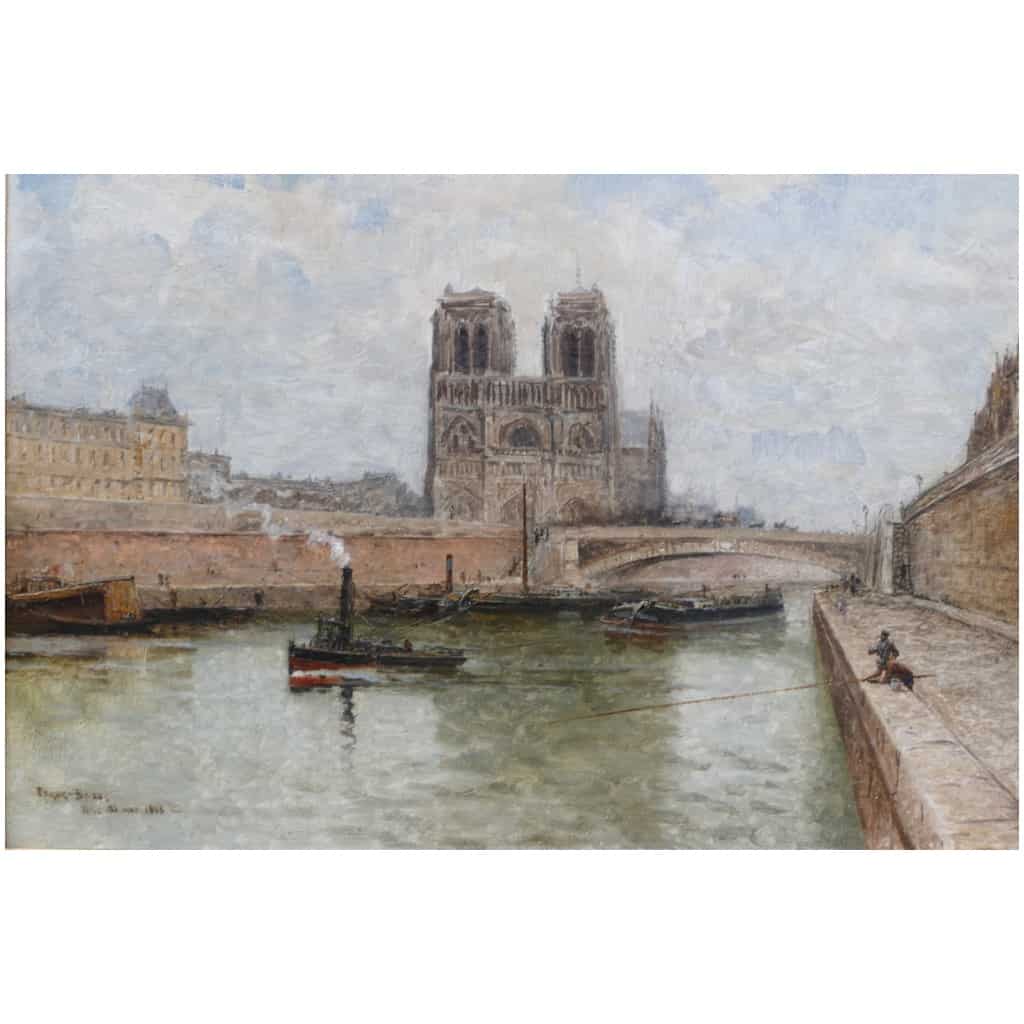 Frank Boggs American School 19th Paris Notre Dame La Seine Oil On Canvas Signed Dated Located 5