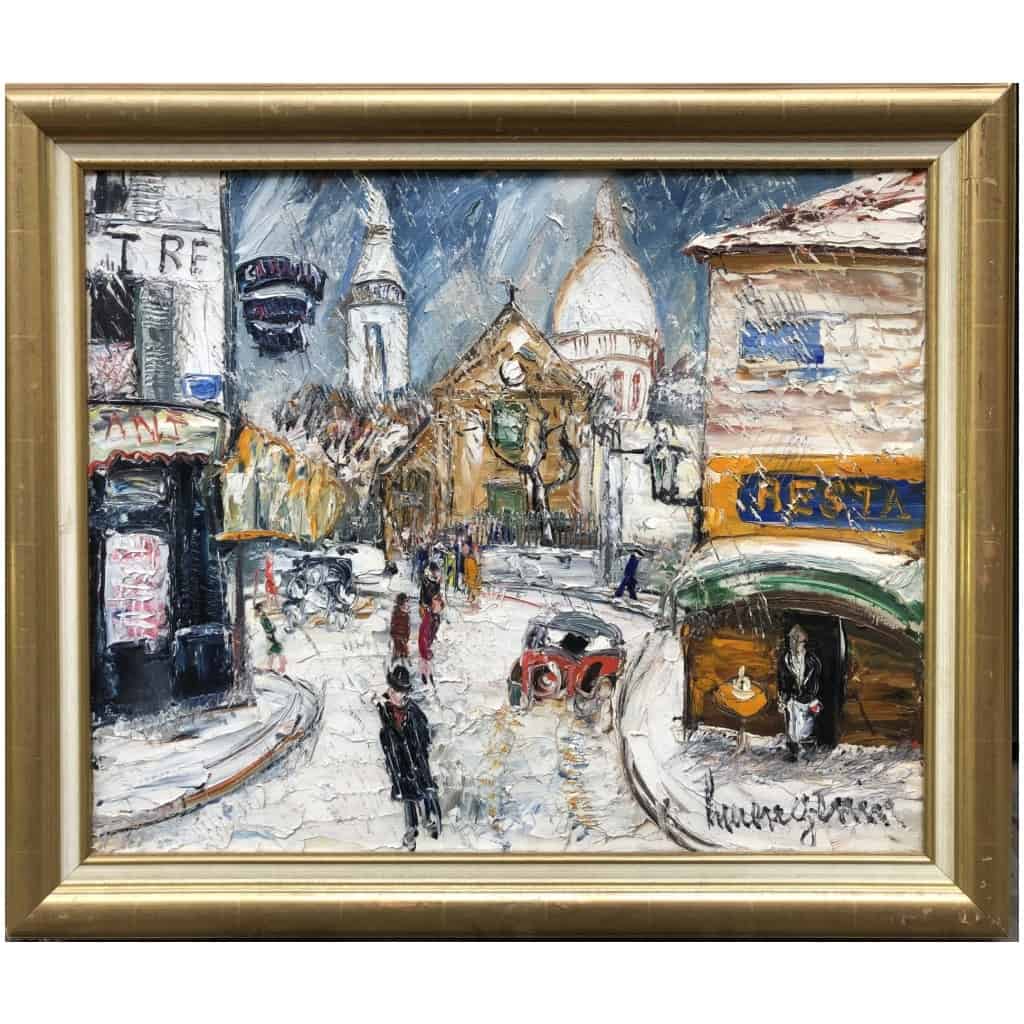 GENIN LUCIEN Paris Eglise St Pierre de Montmartre et la Basilique en hiver Huile sur toile signée 3