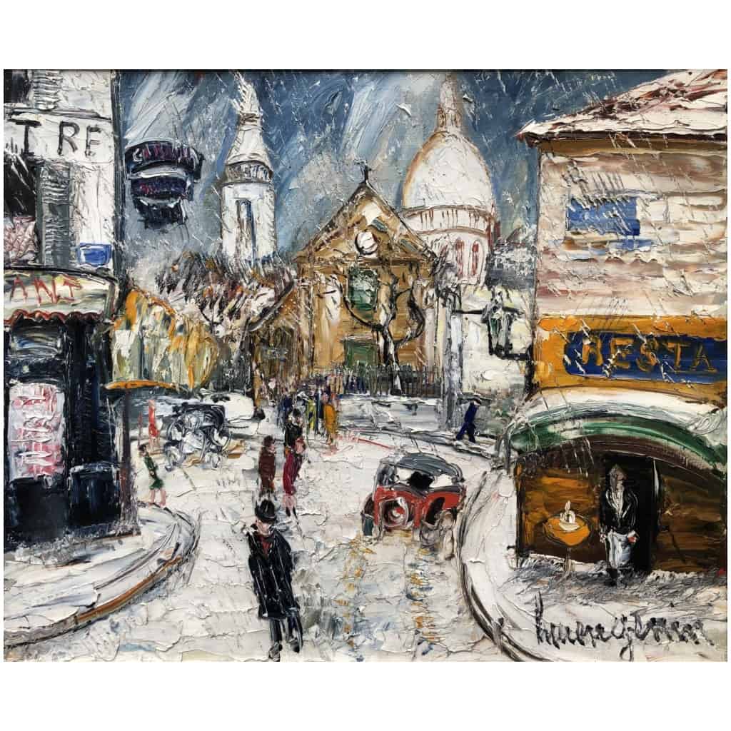 GENIN LUCIEN Paris Eglise St Pierre de Montmartre et la Basilique en hiver Huile sur toile signée 7