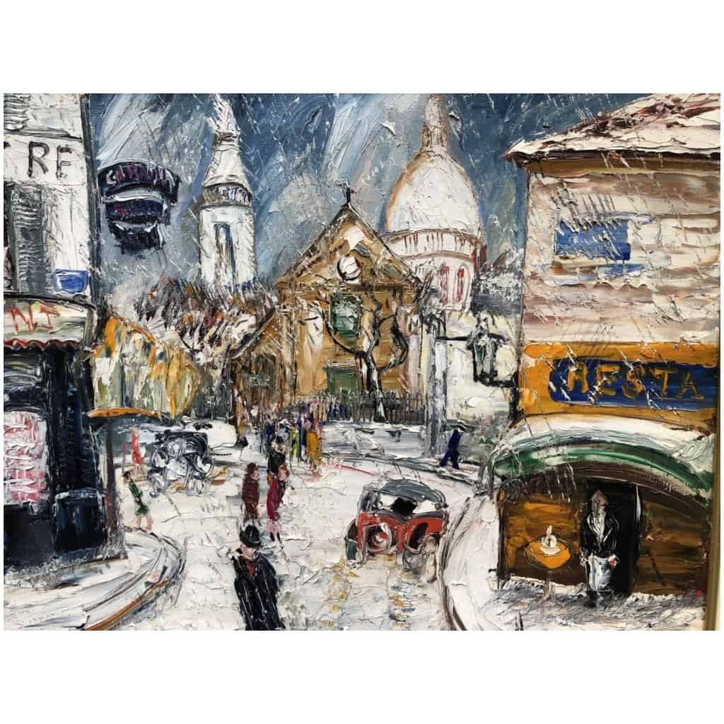 GENIN LUCIEN Paris Eglise St Pierre de Montmartre et la Basilique en hiver Huile sur toile signée 6
