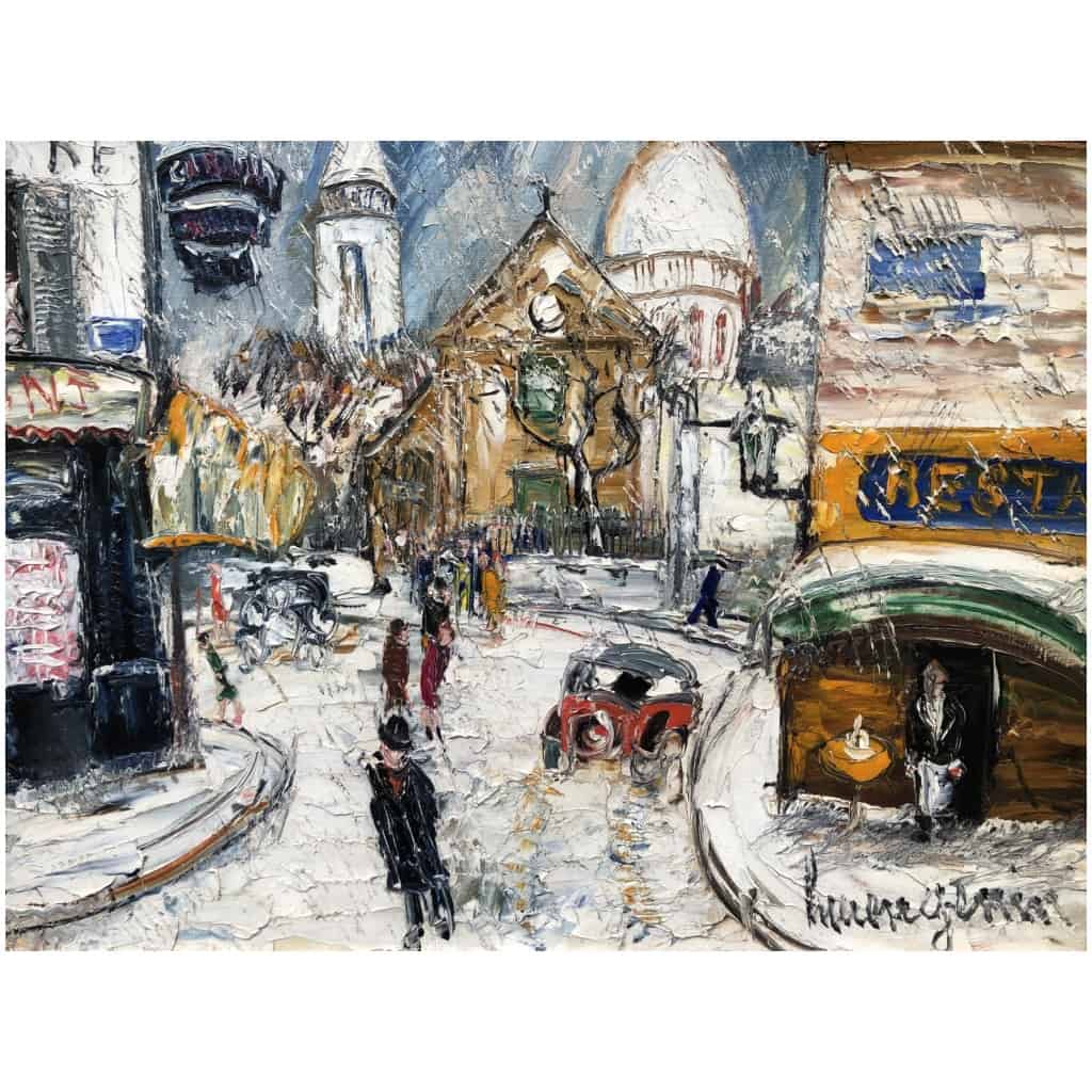 GENIN LUCIEN Paris Eglise St Pierre de Montmartre et la Basilique en hiver Huile sur toile signée 5