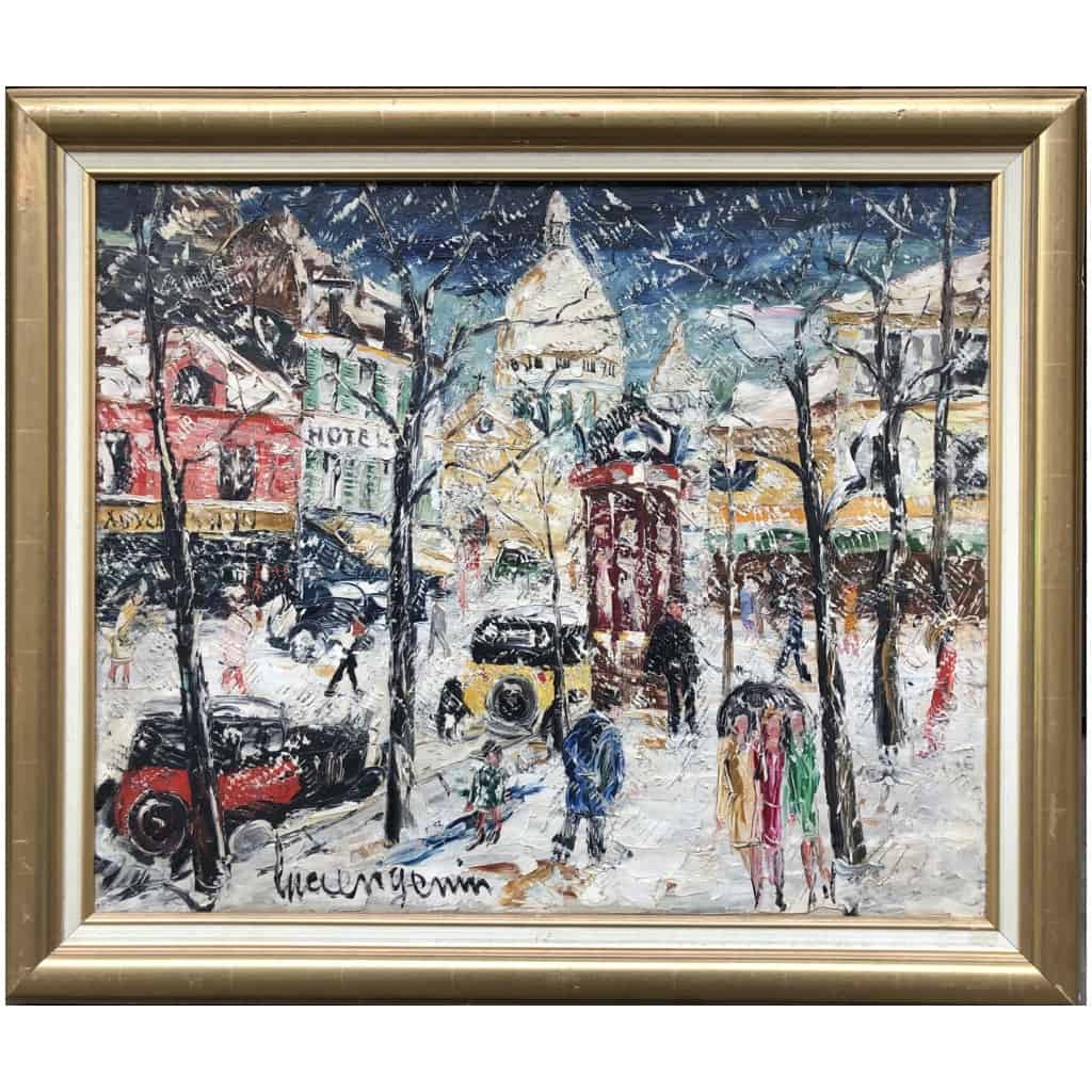 GENIN LUCIEN Paris Montmartre La Place du Tertre en hiver Huile sur toile signée 3