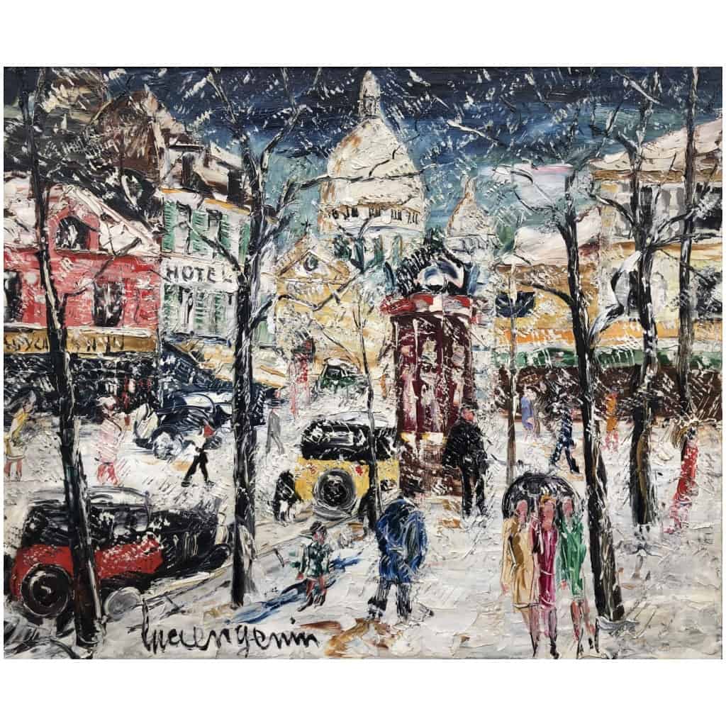 GENIN LUCIEN Paris Montmartre La Place du Tertre en hiver Huile sur toile signée 7