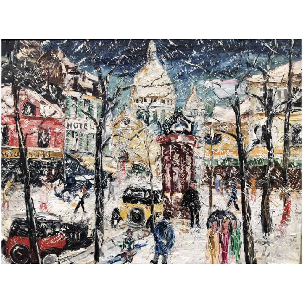 GENIN LUCIEN Paris Montmartre La Place du Tertre en hiver Huile sur toile signée 6