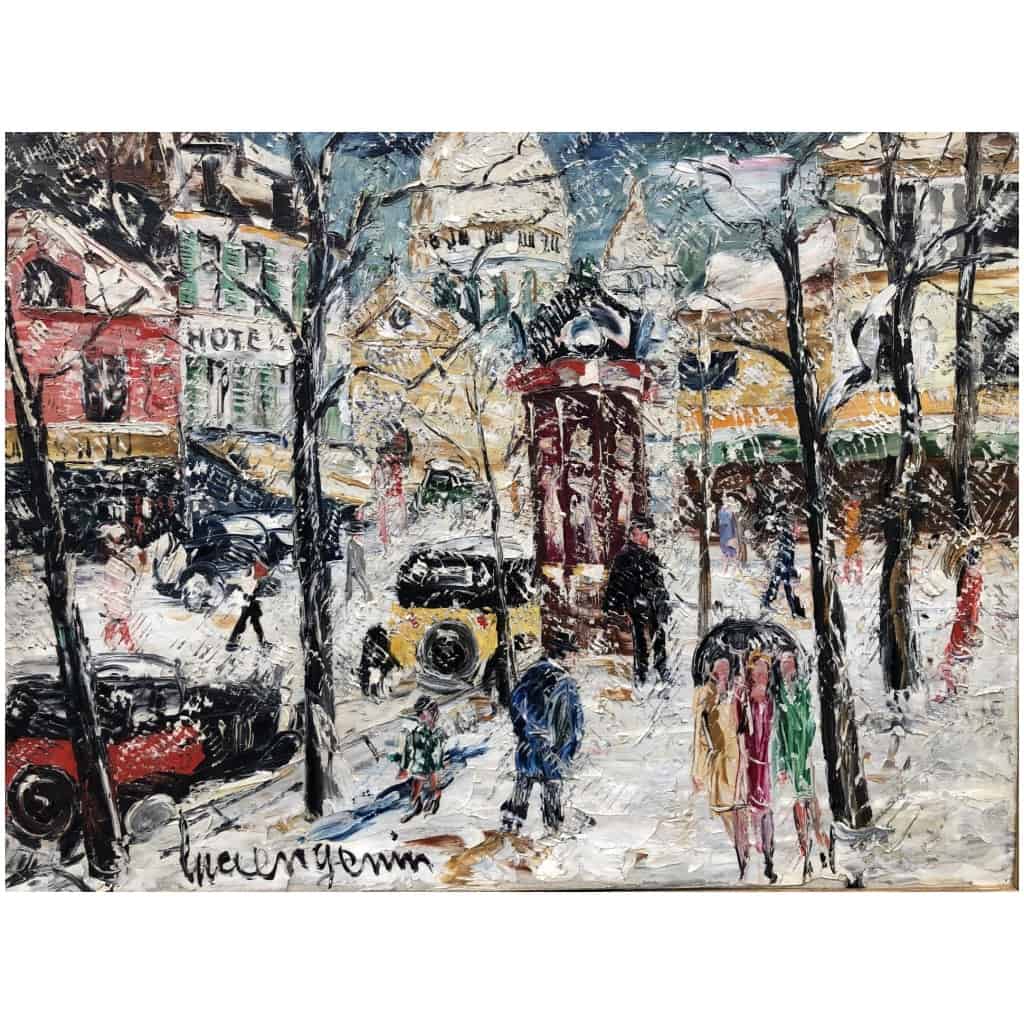 GENIN LUCIEN Paris Montmartre La Place du Tertre en hiver Huile sur toile signée 5