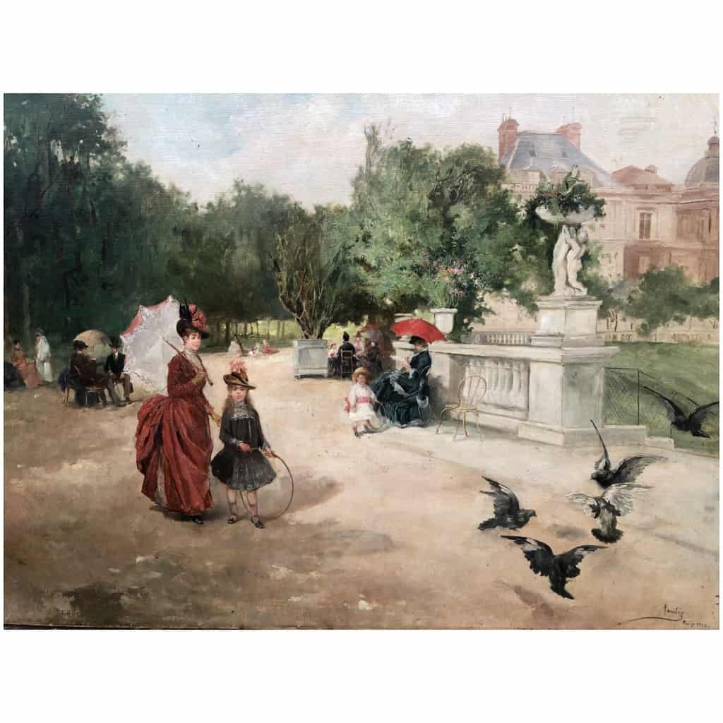 DE PAREDES Vincent Animation in the Luxembourg Garden Oil on canvas signed 4