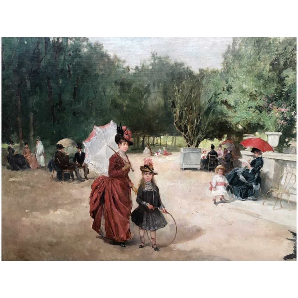 DE PAREDES Vincent Animation in the Luxembourg Garden Oil on canvas signed 5