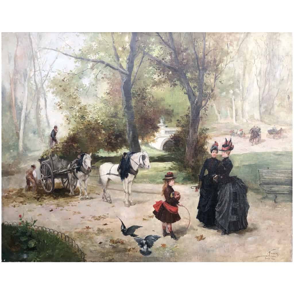 DE PAREDES Vincent Animation in the Tuileries Garden Oil on canvas signed 5