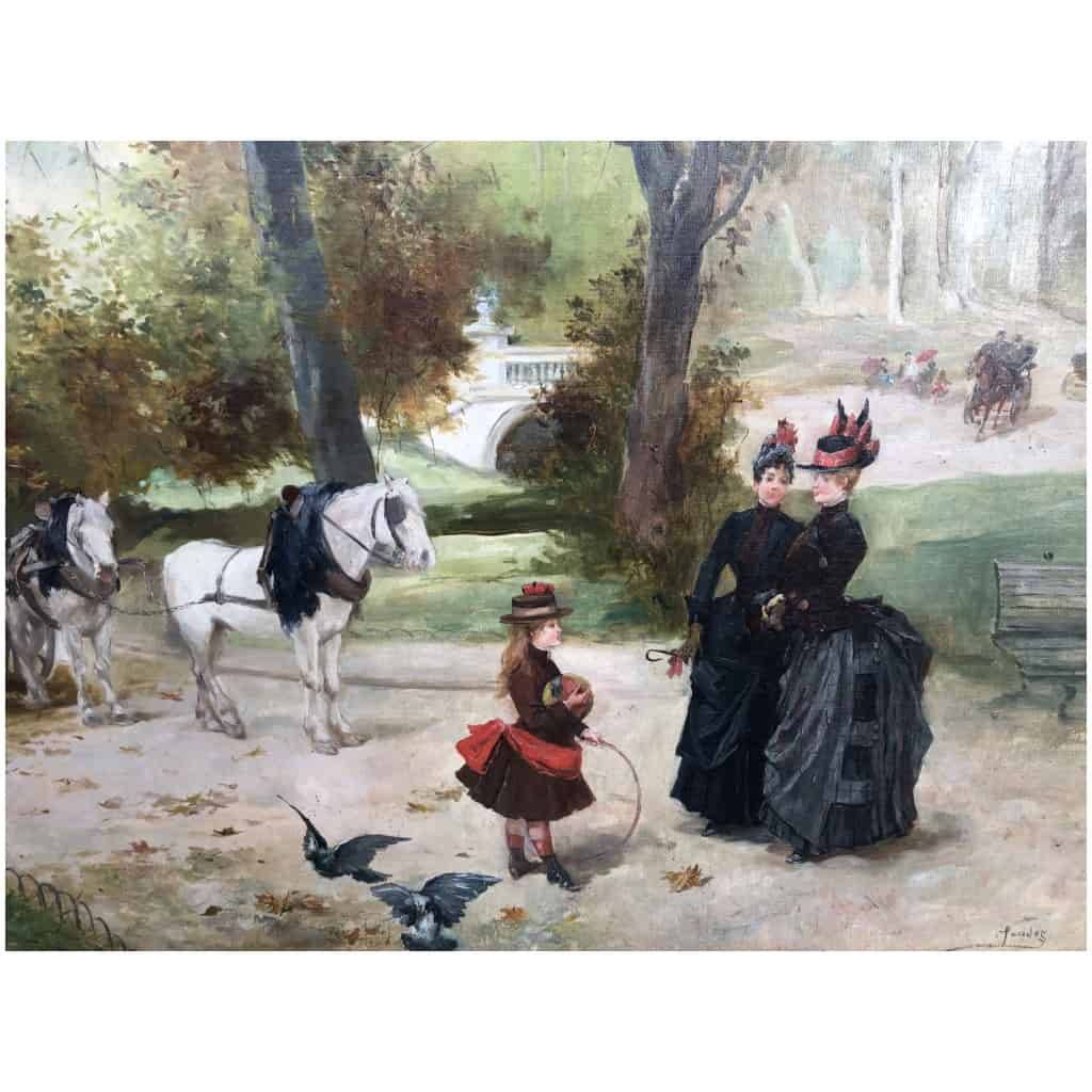 DE PAREDES Vincent Animation in the Tuileries Garden Oil on canvas signed 7