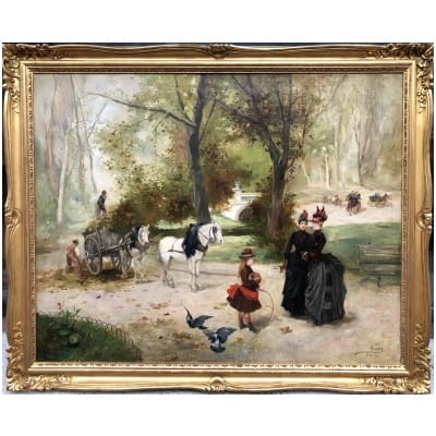 DE PAREDES Vincent Animation in the Tuileries Garden Oil on canvas signed
