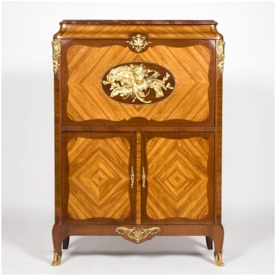 Secretaire inlaid with precious wood with medallion, XIXe 3