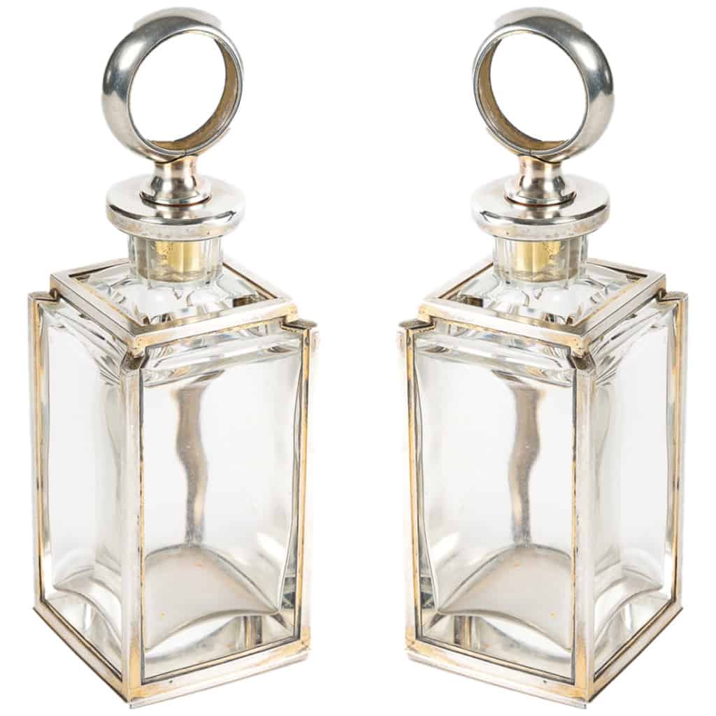 Lucien Falize : Paire de flacons a section carré en argent massif et cristal circa 1905 3