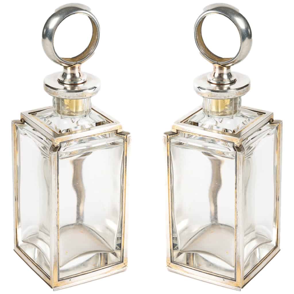 Lucien Falize: Pair of square section bottles in solid silver and crystal circa 1905 3