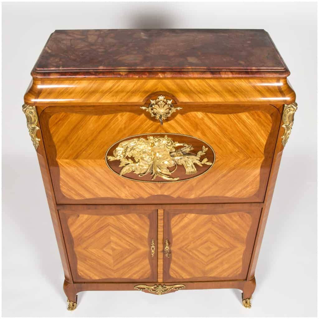 Secretaire inlaid with precious wood with medallion, XIXe 4