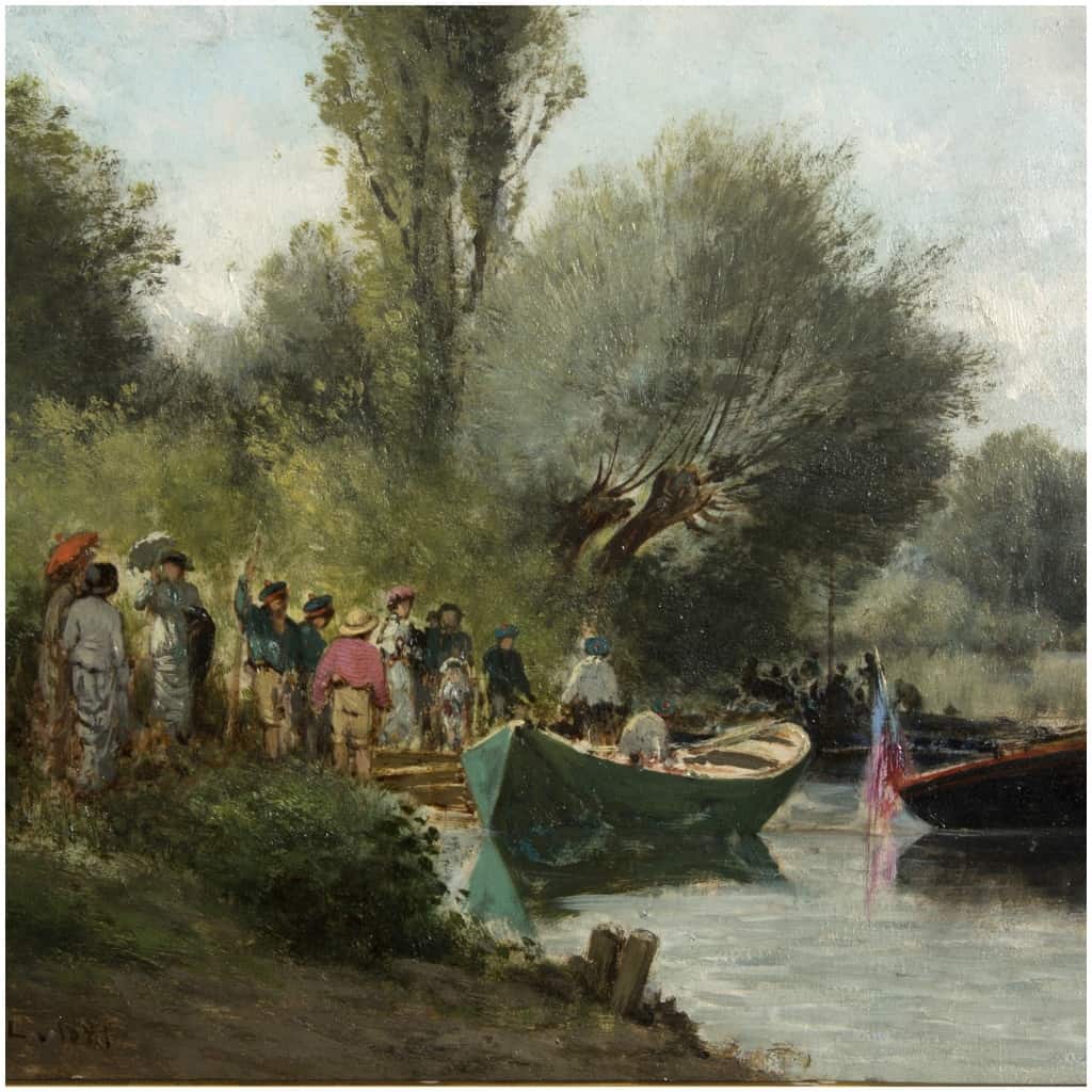 Charles Donzel (1824-1889), Boarding near the lake, oil on panel, XIXe 4