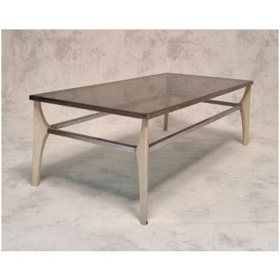 Table basse italienne – Metal & Verre fumé – Ca 1970