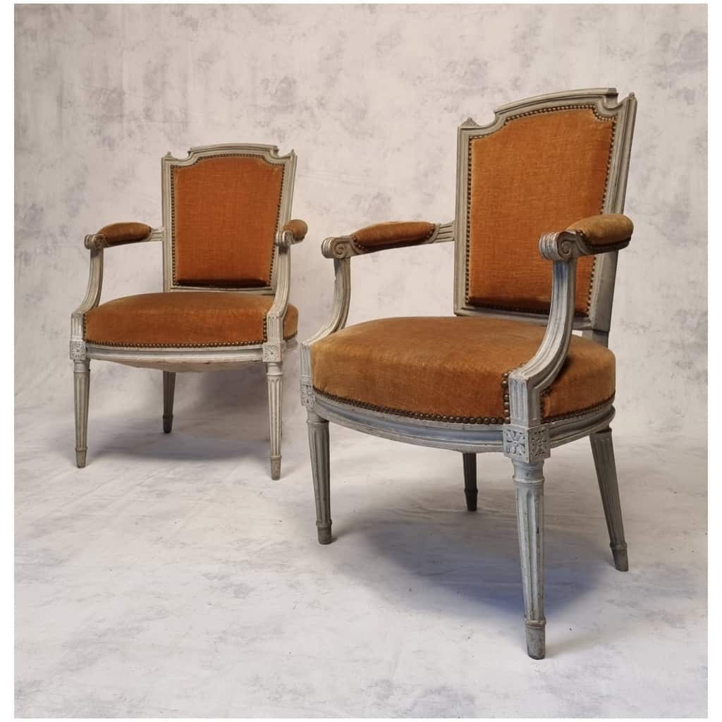 Pair of Louis period armchairs XVI – Lacquered wood – 18th 3