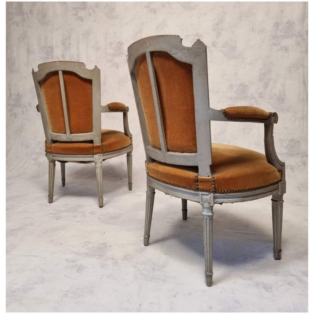 Pair of Louis period armchairs XVI – Lacquered wood – 18th 4
