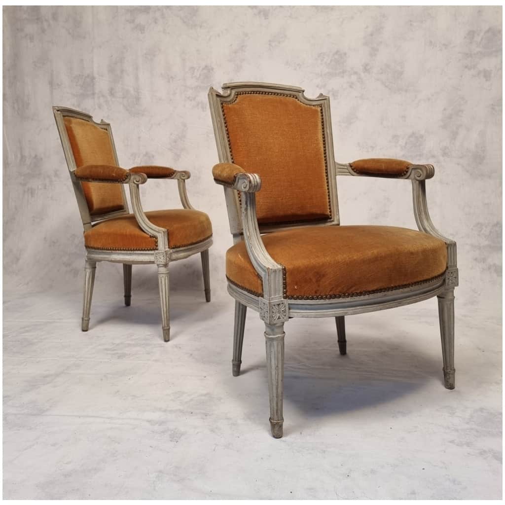 Pair of Louis period armchairs XVI – Lacquered wood – 18th 5